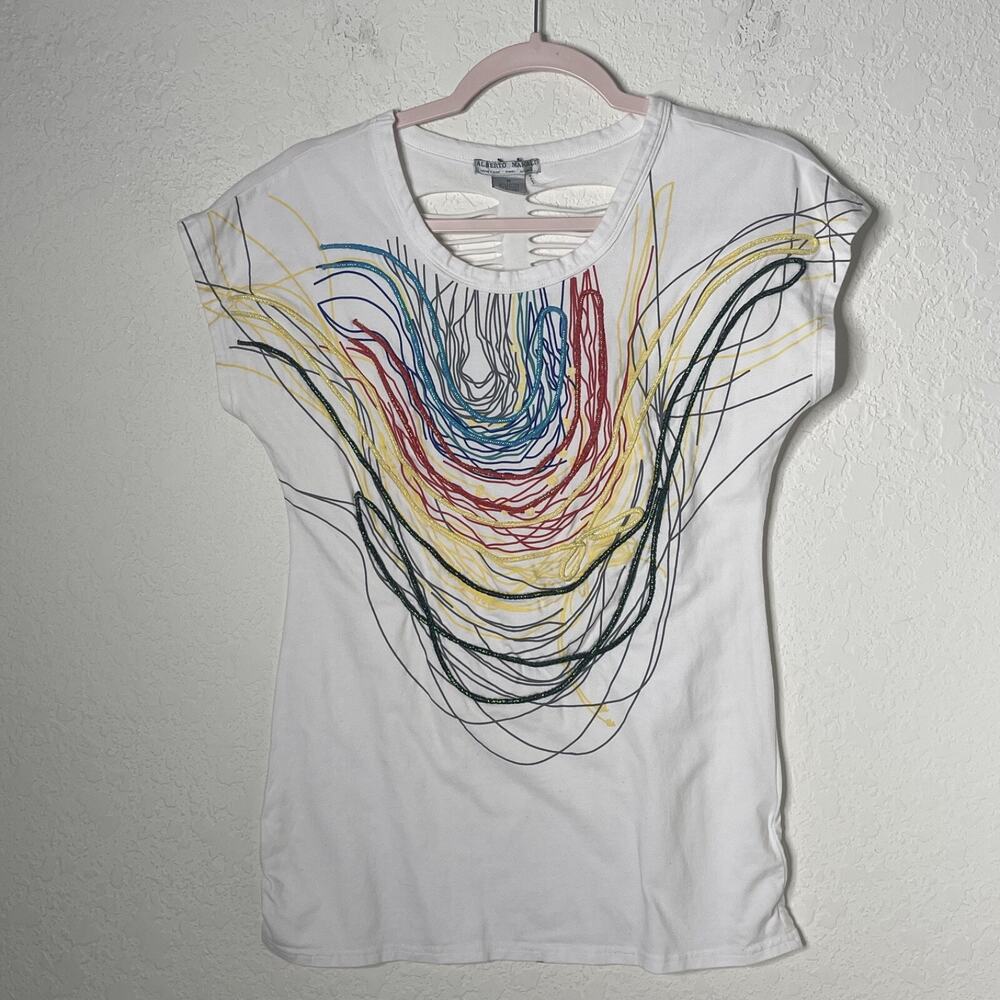 Alberto Makali Multicolor Rope Design Key Hole Back Top Size M White